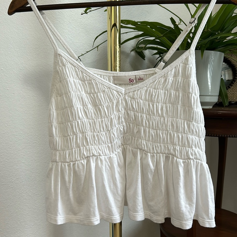 Cropped white flowy tank top with adjustable straps